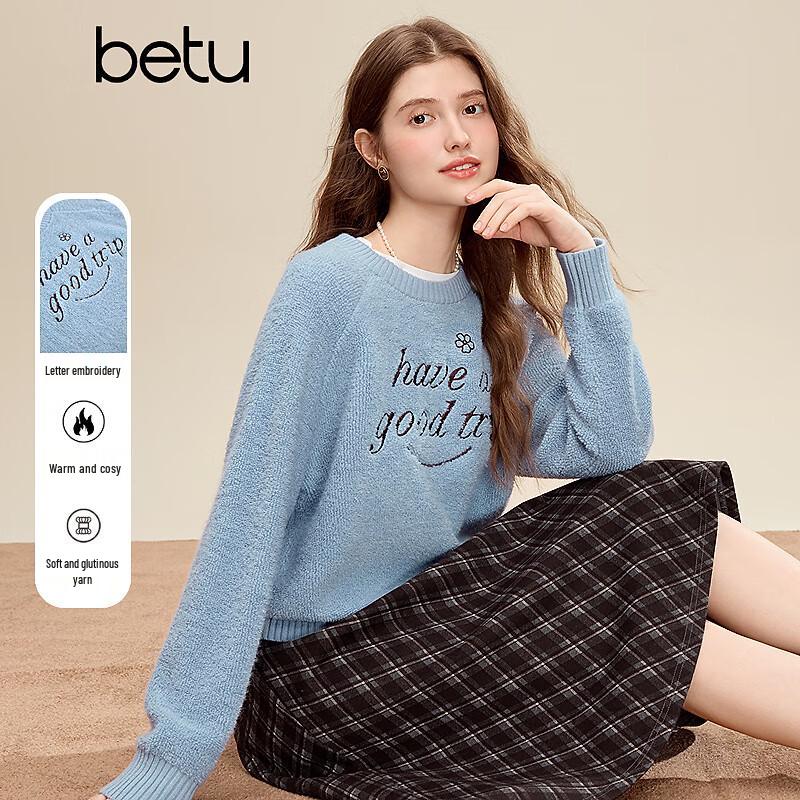 

Betu Women s Letter Embroidered Round Neck Knit Sweater S