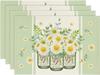 Eucalyptus Leaves Daisy Vase Placemats for Dining Table, 12 X 18 Inch Spring Easter Summer Seasonal Table Mats Set of 4 Green
