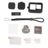 Action Camera Silicone Sleeve Case Tempered Glass Film Lens Cover Charging Side Cover Set Black