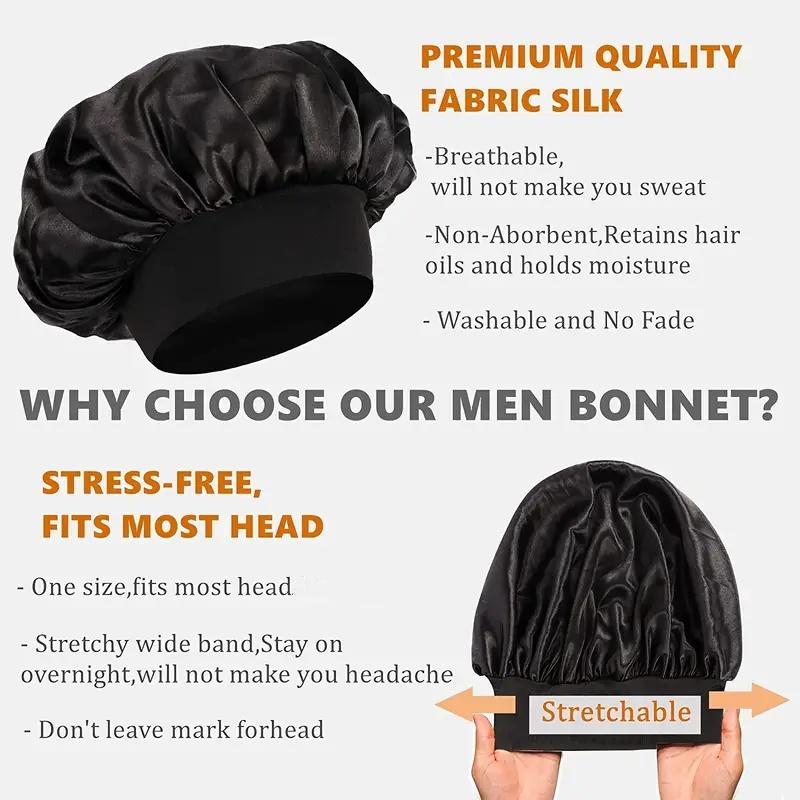 Luxurious Satin Sleep Cap Soft Wide Brim Nightcap Unisex Night Sleeping Bonnet with Wide Elastic Band Bath Hat For All Hair Type
