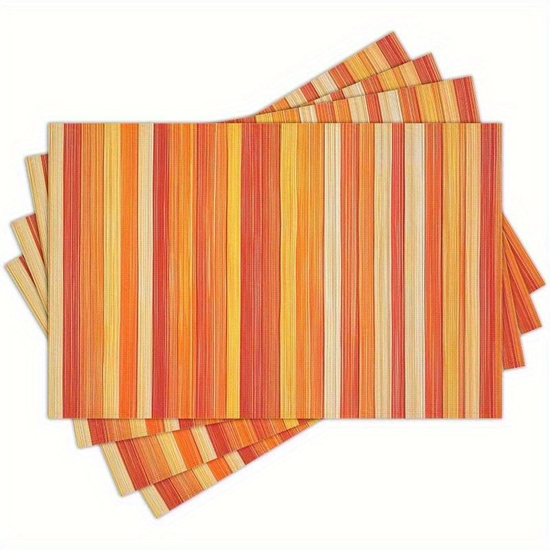 4pcs Linen Placemat Set, Orange Striped Combination Placemats 12x18 Inches, Suitable for Kitchen and Dining Room Decor, Family Gatherings, Parties,