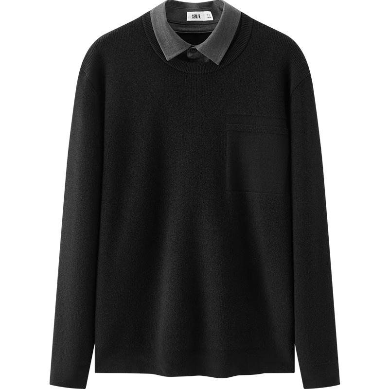 

Semir Men s Faux Layered Shirt Collar Knit Sweater M