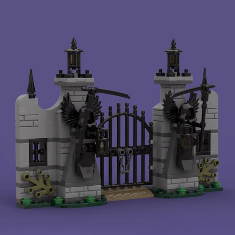 MOC Medieval Dark Ghost Gate Cemetery Fence Halloween Building Blocks Toy Model for Creative DIY Fun