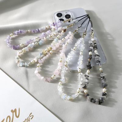 Natural Gravel Beaded Mobile Phone Chain New Pearl Fashion Crystal Agate Rough Stone Mobile Phone Lanyard