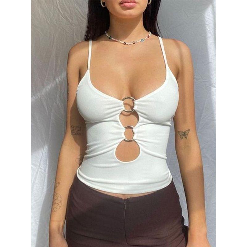 

Топ-слинг с вырезом спереди на пупке, облегающий, с вырезом на груди, с открытым животом, облегающий white L