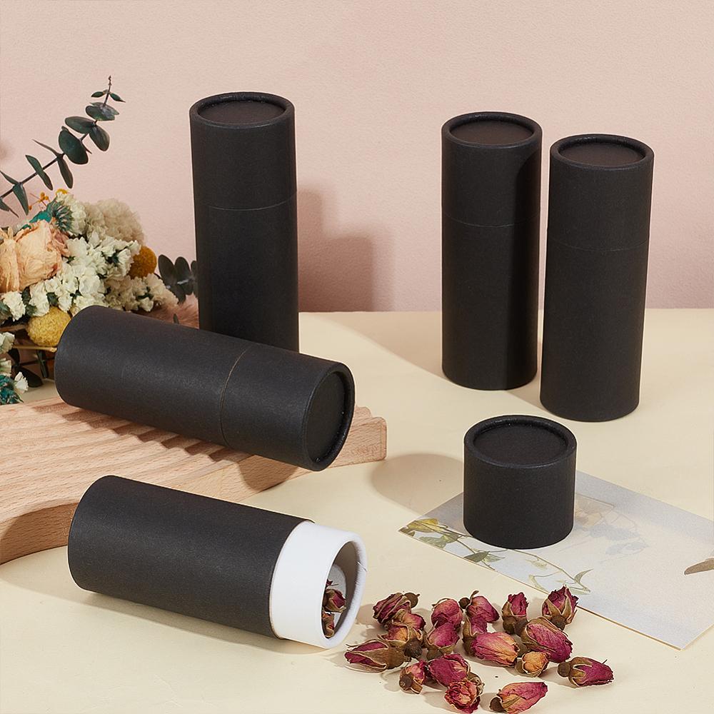12 Stück Säulenförmige Kartonpapier Aufbewahrungsboxen für ätherische Ölflaschen mit Deckeln Schwarz 12,9x4,7cm