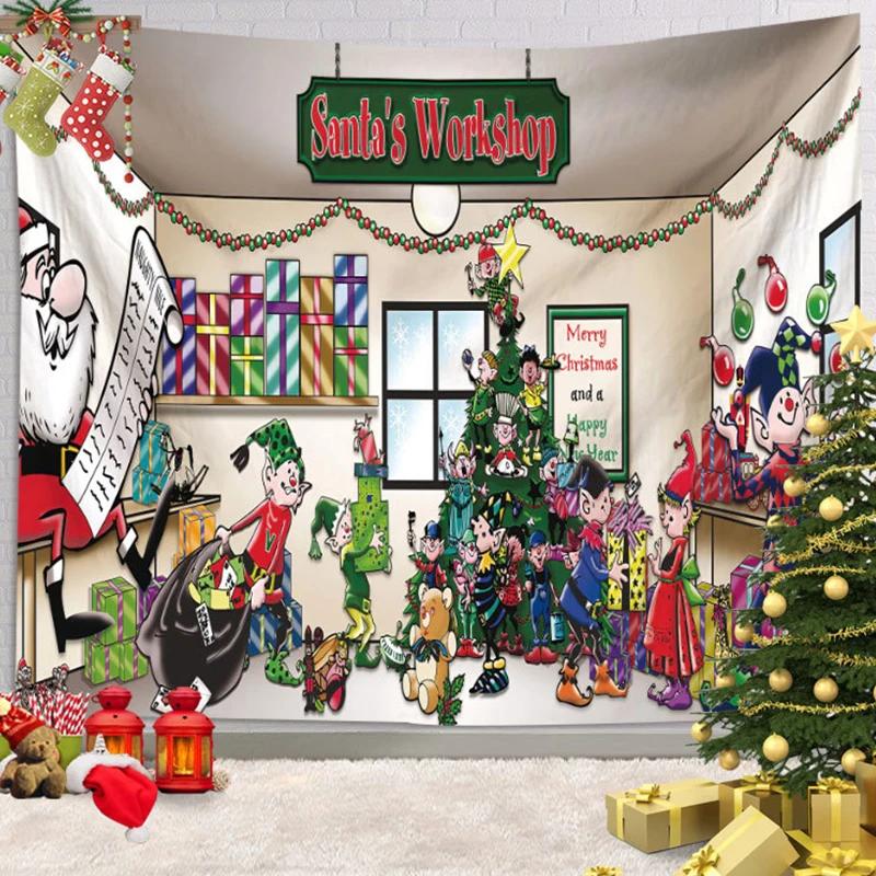 Ashou Merry Christmas Tapestry Wall Decor Hanging Room Decoration Christmas Tree Decorations Santa Claus Tapestry Home Decor