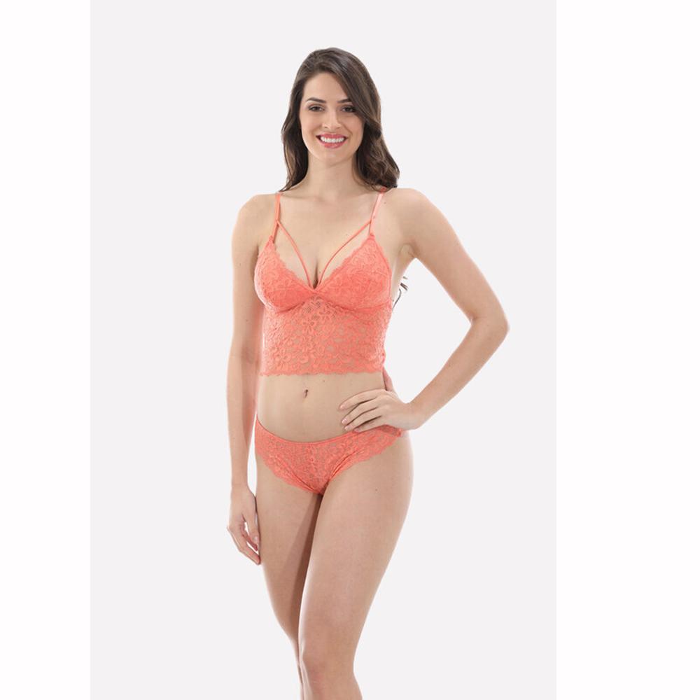 

Оранжевый кружевной комплект без косточек NBB