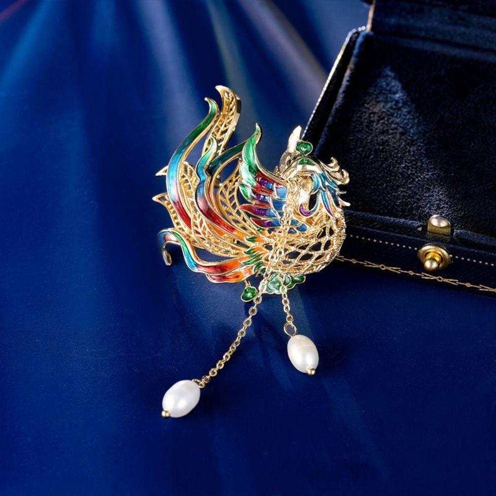 Disk Hair Hanfu Phoenix Hairpin Tassel Chinese Style Hairpin Brooch Vintage Phoenix Brooch  Gift