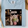 Comfort Colors Cat Drinking Iced Matcha Latte T-shirt, Funny Animal Meme Tee