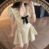 French Daughter Style Bow Short-sleeved Polka Dot Dress Women's Summer New Waist Thin Chic Beautiful Skirt