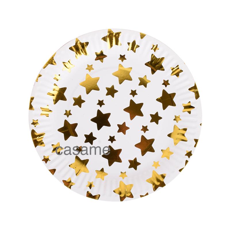 

10 шт. за 1 лот Одноразові набори посуду в рожеву блакитну смужку в крапку Паперові стаканчики Тарілки Соломини Виделка Одноразові набори Прикраси для весілля і дня народження 7 inches C