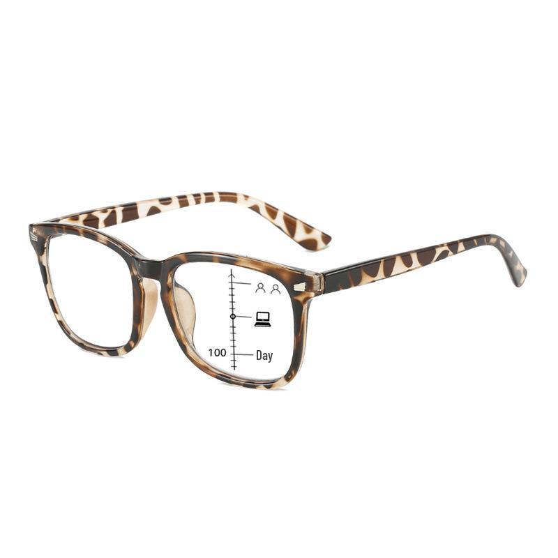 Women's Retro Square Multifocal Anti-Blue Light Reading Glasses for Distance and Near Vision