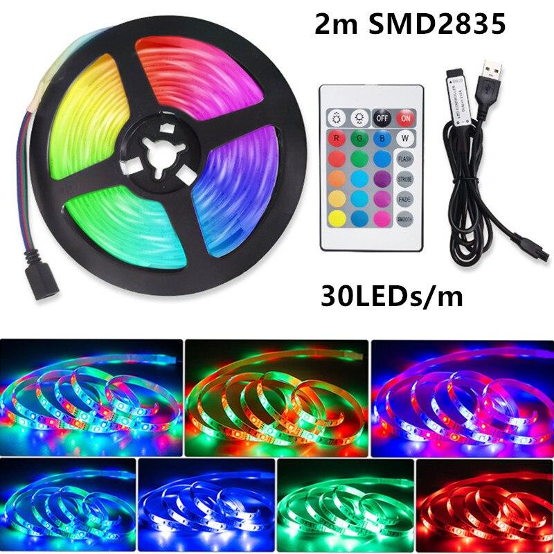 

2 м DC5V USB светодиодные ленты 2835 RGB светодиодные ленты светодиодные ленты лента ТВ фоновое освещение домашний декор комнаты лампа ИК-пульт дистанционного управления 2m USB LED Strip Set