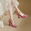 Summer Platform Women's Shoes with Fashion Square Head High Heels Thick Heel Waterproof Table Barbie Pink Sandals Cm
