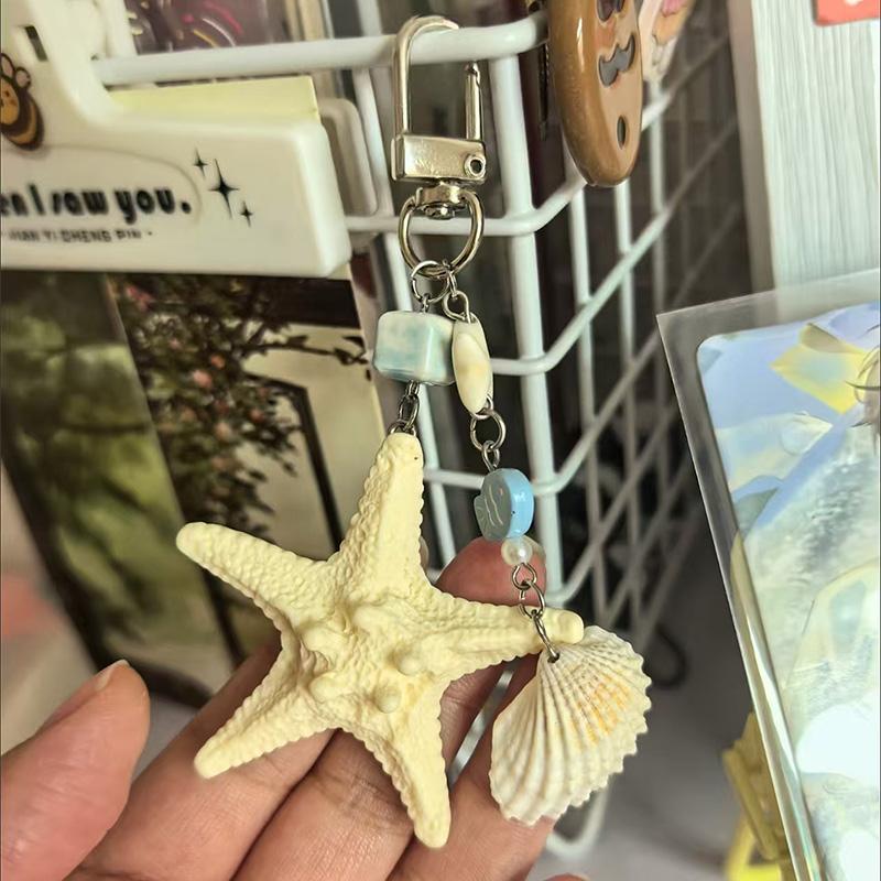Creative Ocean-style Bag Pendants Natural Shell Decoration Keychain Fashionable Versatile Starfish Pattern Mobile Phone Pendants