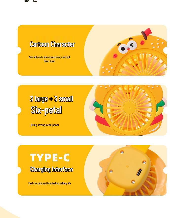 Portable Cartoon Hamburger French Fries Cooling Fan