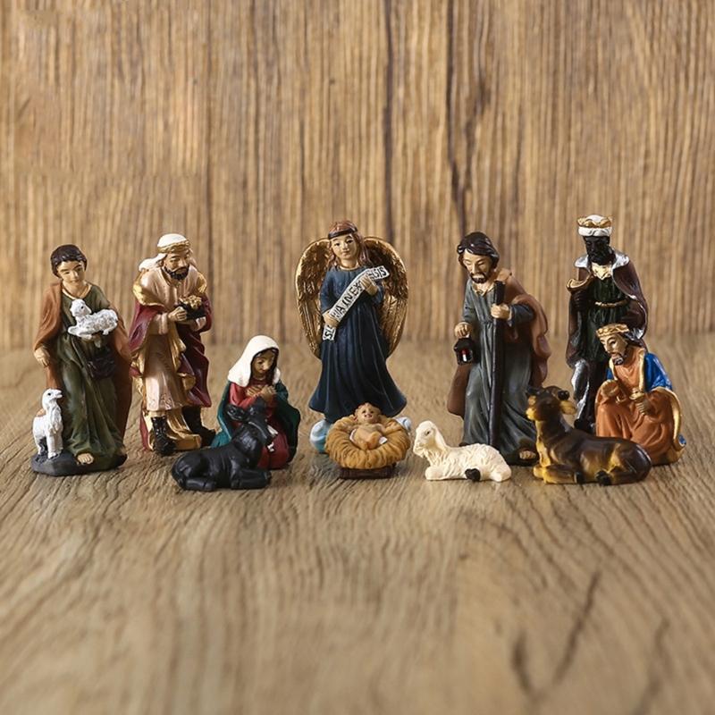 Christmas Nativity Figurine Set Manger Holy Family Scene Holiday Ornament 11pcs