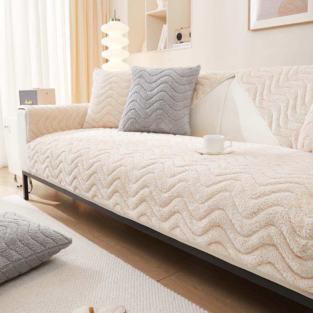 Thick Lambskin Winter Sofa Cushion Nordic Minimalist Style Plush Non-Slip Seat Cushions High-Grade Solid Color Sofa Towel