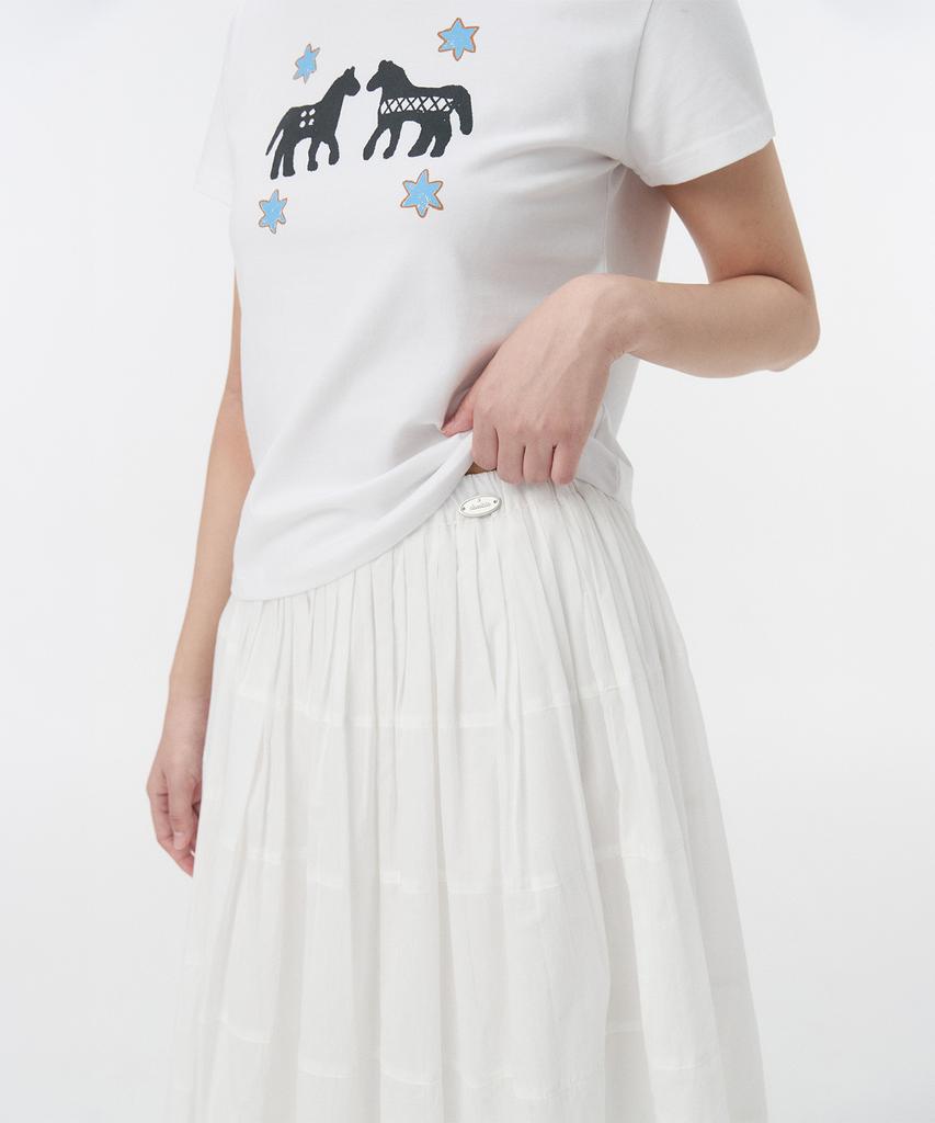 Ohesio Shirring Tiered Maxi Skirt, White