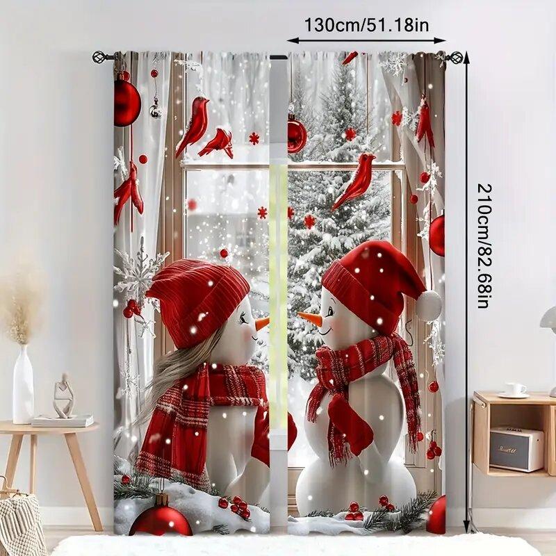 Christmas Snowman Printed Curtains Pole Bag Bedroom Living Room Decoration Home Curtain Polyester Perfect For Sitting