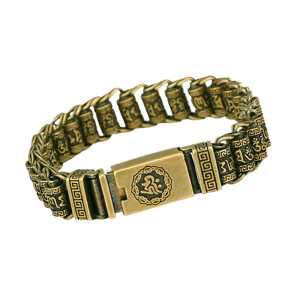 Unisex Tibetan Inspired Brass Bangle With Cultural Symbolism And Adjustable Fit Traditional Blessing Accessory