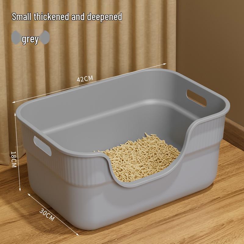 Anti-Splash Open-Top Cat Litter Box with Deodorant for Large Cats