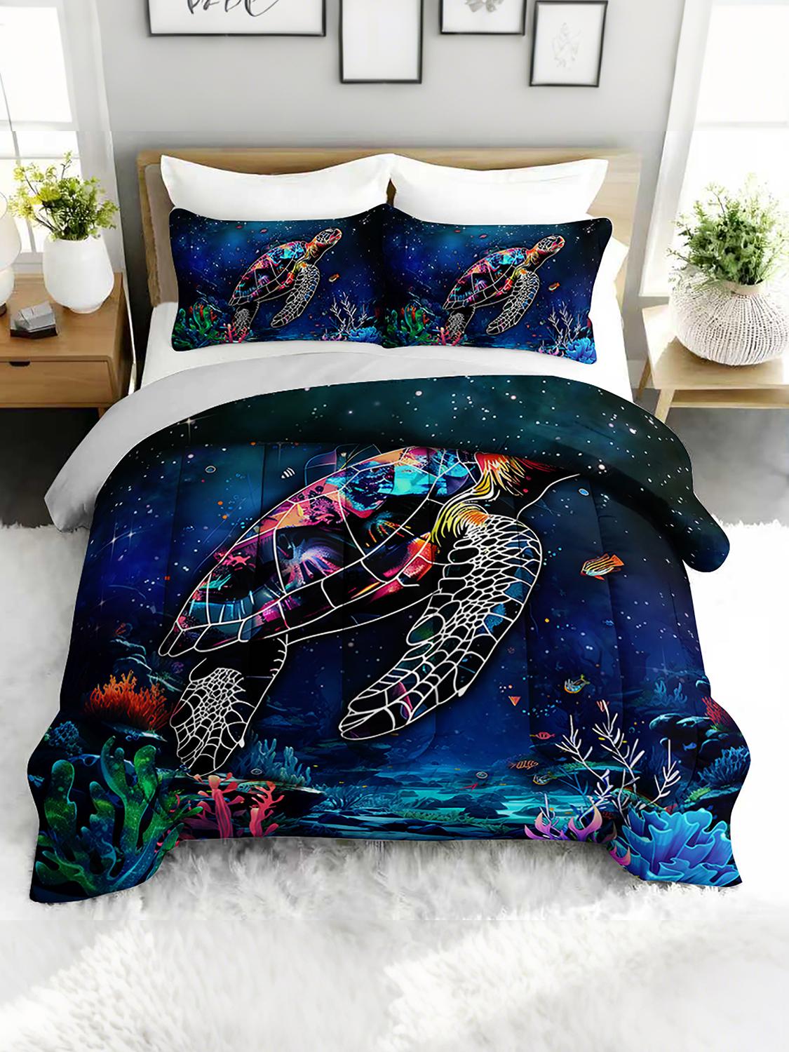 Комплект из 3 предметов с морской черепахой, морской тематикой, с 2 наволочками - Постельное белье с одеялом с животными для спальни или гостевой комнаты 240x220cm