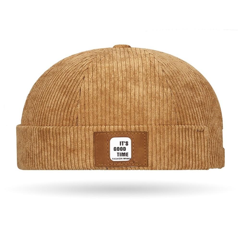 Round Vintage Docker Cap Solid Color Hip Hop Hat Multipurpose Corduroy Brimless Hat  Streetwear