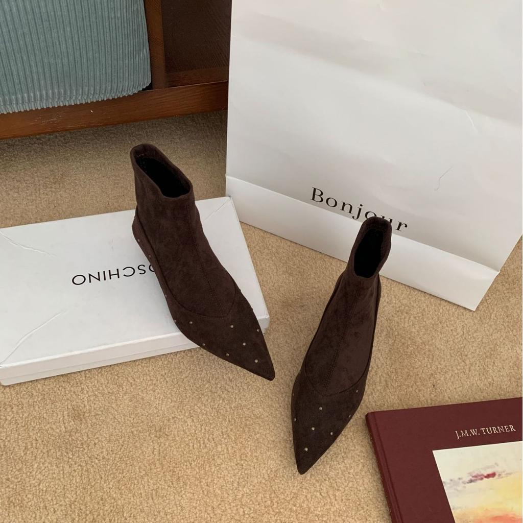 2025 nové podzimní špičaté semišové tenké nízké holínky Martin módní Chelsea všestranné dámské boty