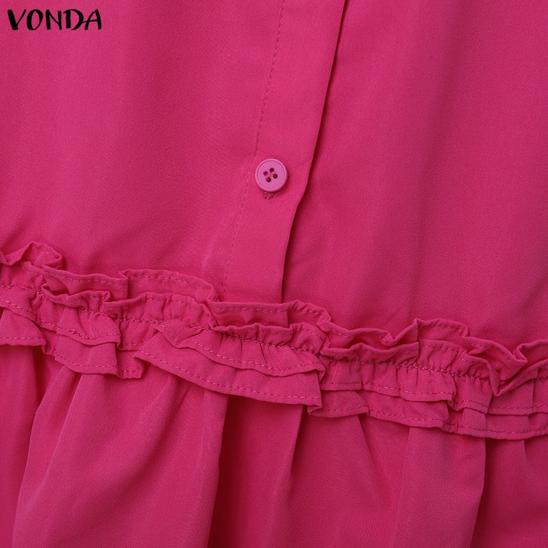 VONDA Women Summer Round Neck Casual Short Sleeve Ruffled Mini Dress
