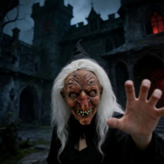 

Popular white-haired old witch mask headgear can be labeled and has passed quality inspection with free labeling Long-haired old witch-Whi
