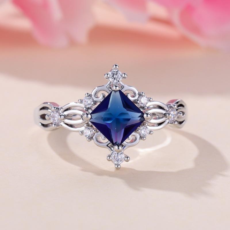 Zhe Huang Fashion Commuter Palladium White K Square Baolan Diamond Edge White Diamond Ring European and American Sapphire no. 6