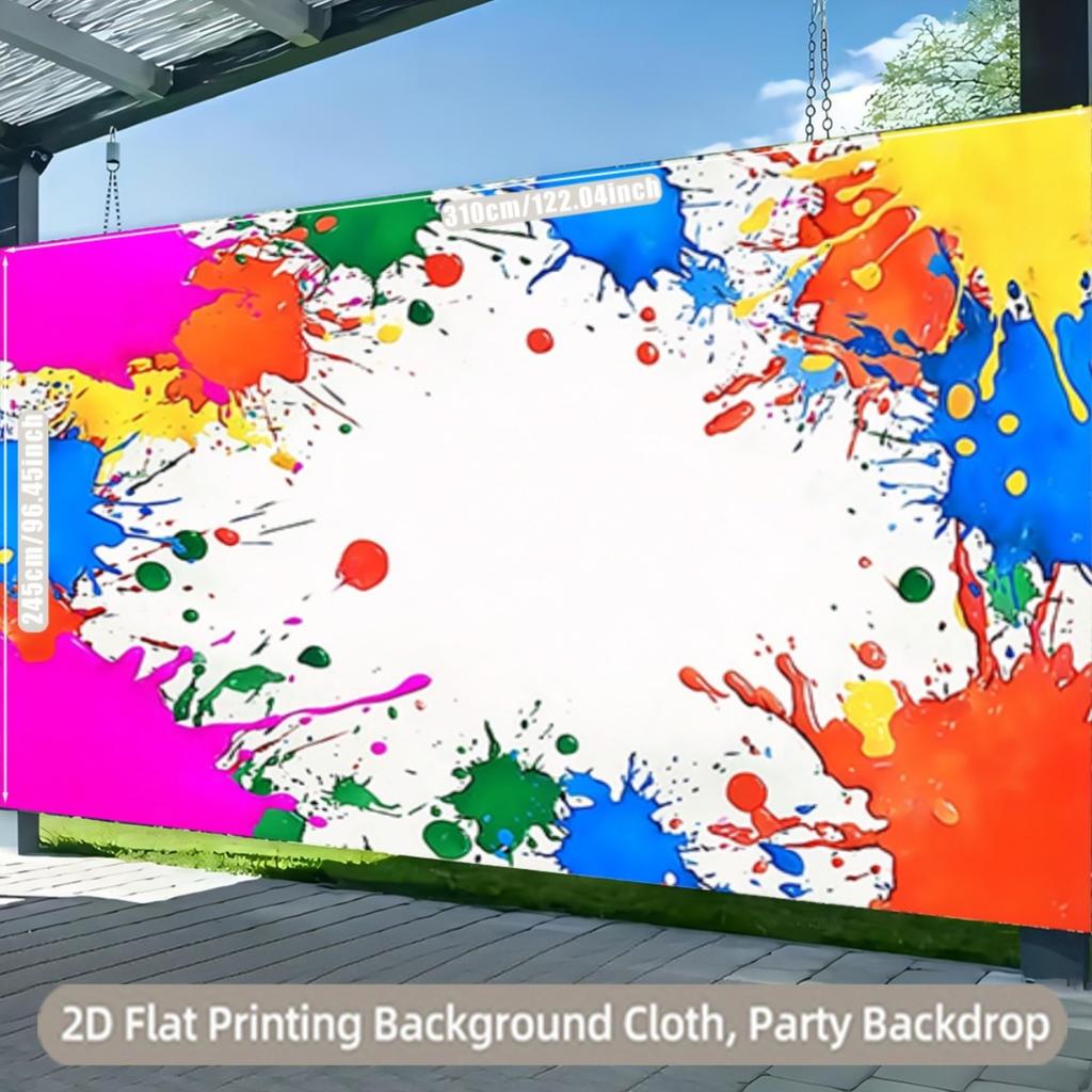 A 2D Flat Banner, Showcasing a Colorful Splattered Pattern Design, Suitable for Festive Occasions and Energetic Parties.