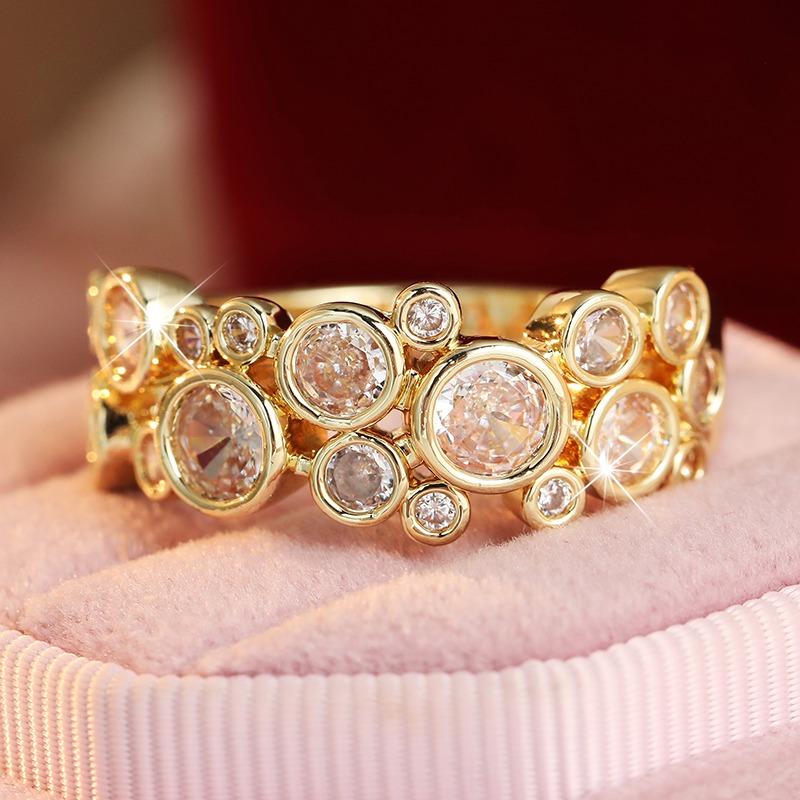 Aesthetic Inlaid White CZ Women's Ring Trendy Gold Color Geometry Daily Wear Party Jewelry Anniversary Gift
