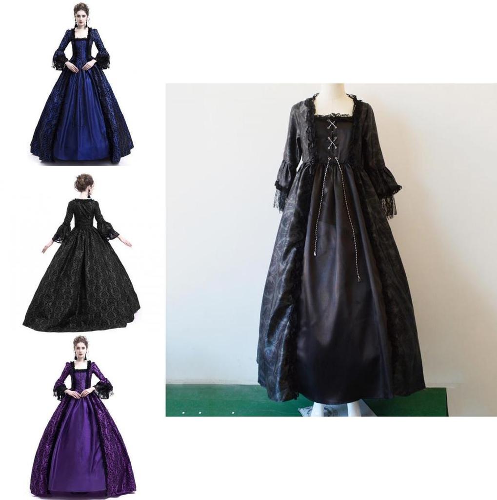Lussuoso Abito Medievale da Donna Maria Antonietta con Maniche Lunghe Stile Vittoriano