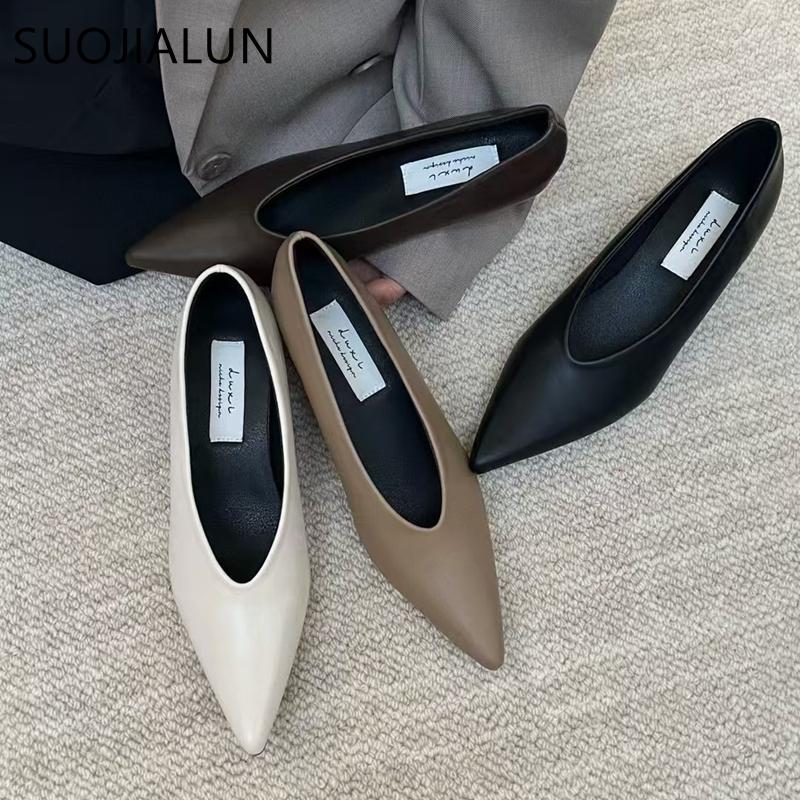 Fashion SUOJIALUN Spring Brand Women Pumps Shoes Fashion Pointed Toe Shallow Slip On Ladies Elegant Boat Shoes Thin Med Heel Single Shoe