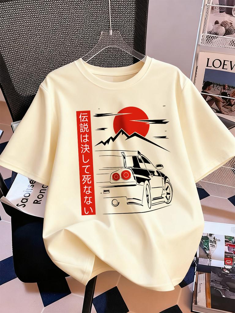 Car Is Heading At Sunrise Prints TShirts Women Summer Cotton Short Sleeve Tops ONeck Comfortable Loose T Shirt Casual Clothes
