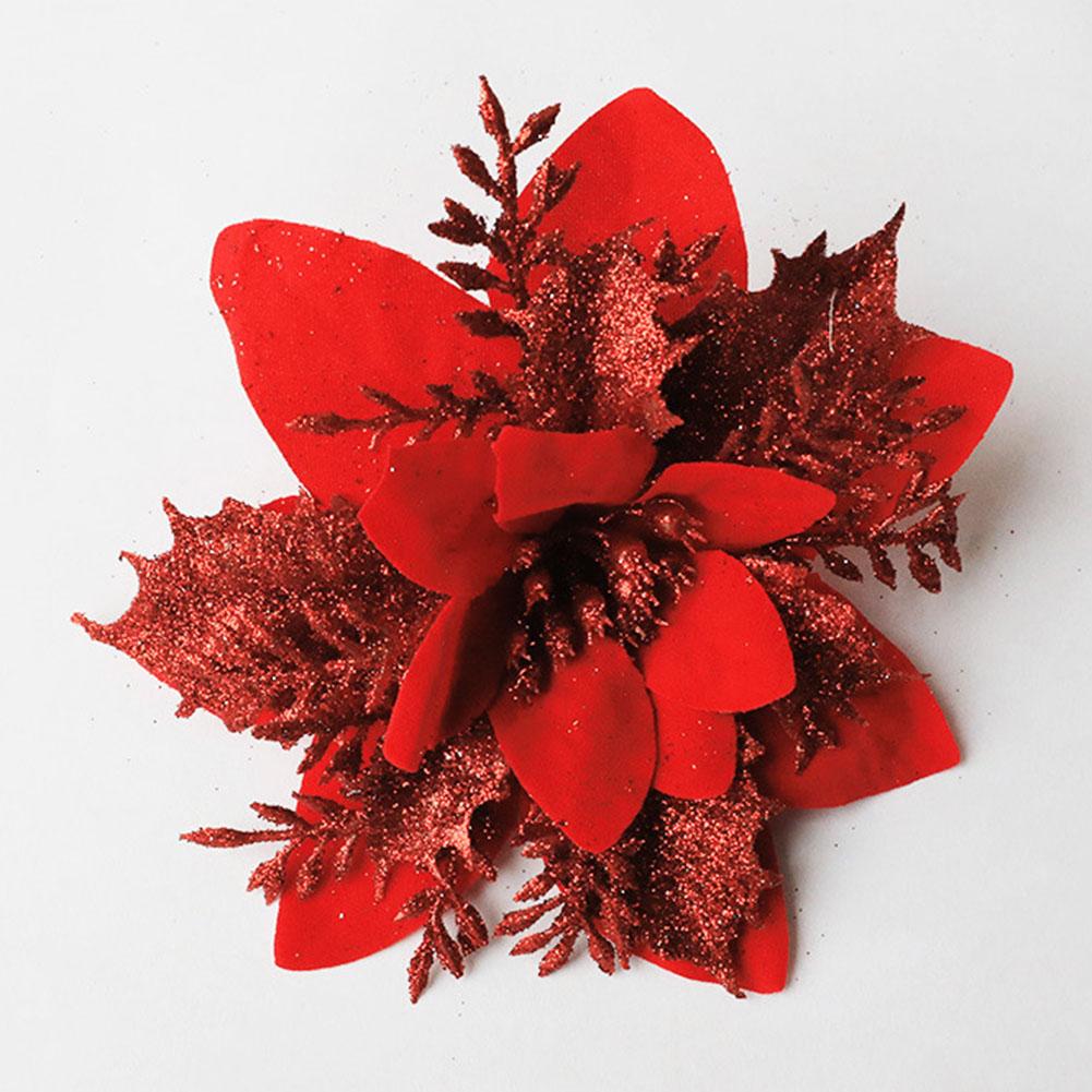 Transform Your Christmas Tree with This Elegant Christmas Poinsettia Glitter Flower Hanging Xmas Party Tree Decoration