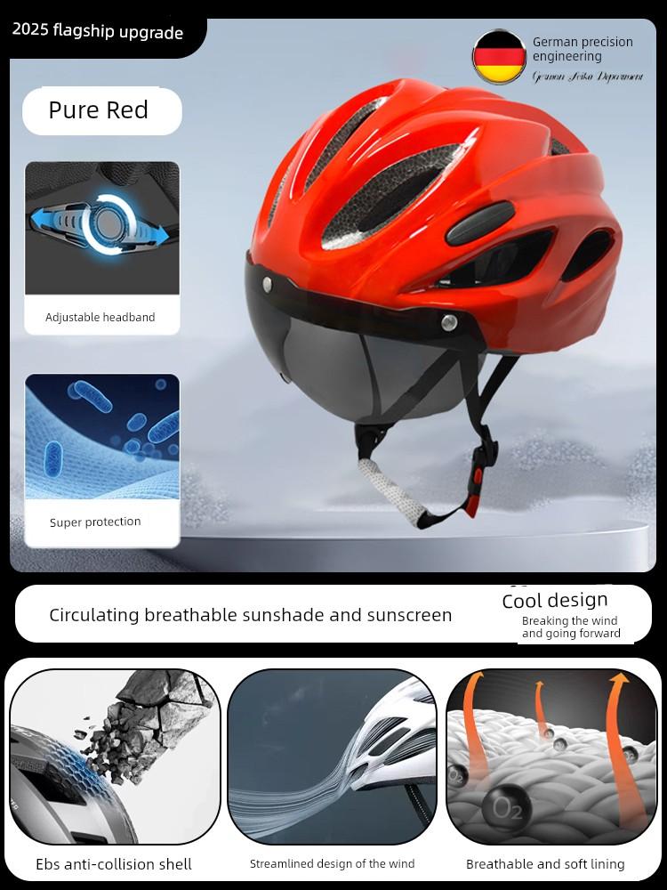 Bicycle Helmet with Goggles, One-Piece Riding Helmet, Men's and Women's Mountain Road Bike Safety Helmet