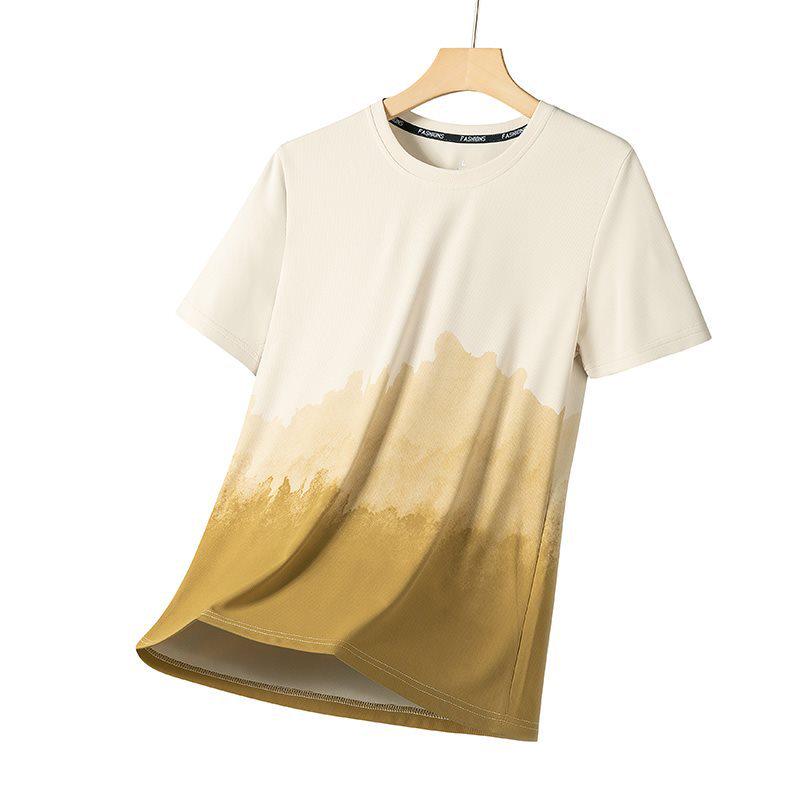Camiseta de Verano para Hombre con Degradado de Seda Helada de Secado Rápido - Transpirable, Casual, Moderna, Manga Corta, Ropa Deportiva
