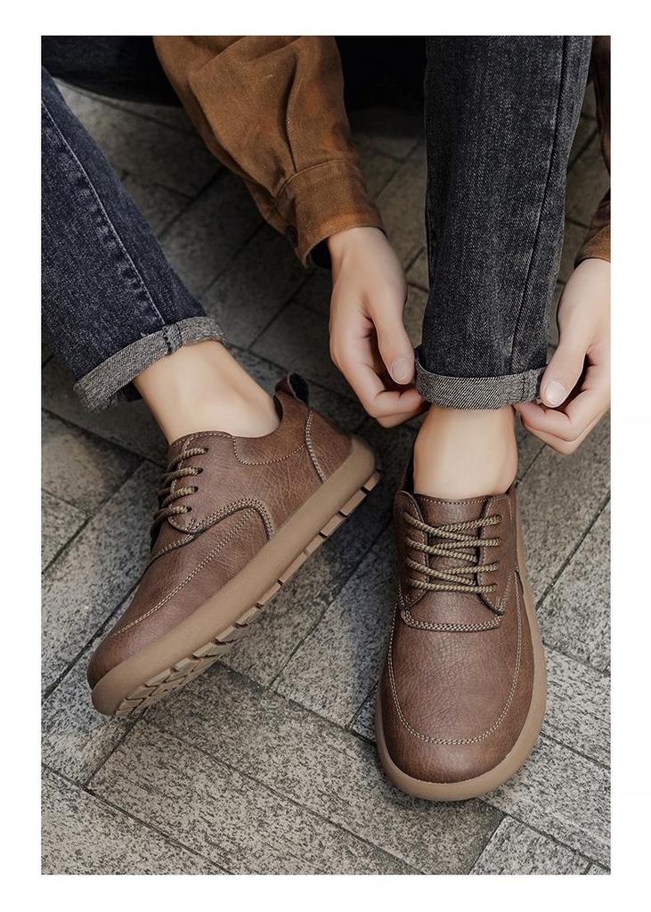 Men's Wide Head Leather Slip-on Retro Casual Shoes