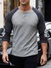 Men's Cross-Border Casual Raglan Sleeve Patchwork Round Neck Waffle Knit Sweatshirt for Spring/Autumn