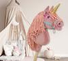 Hobby Horse Unicorn On a Stick, Small, Dusty Pink with Pink Mane and Gold Horn