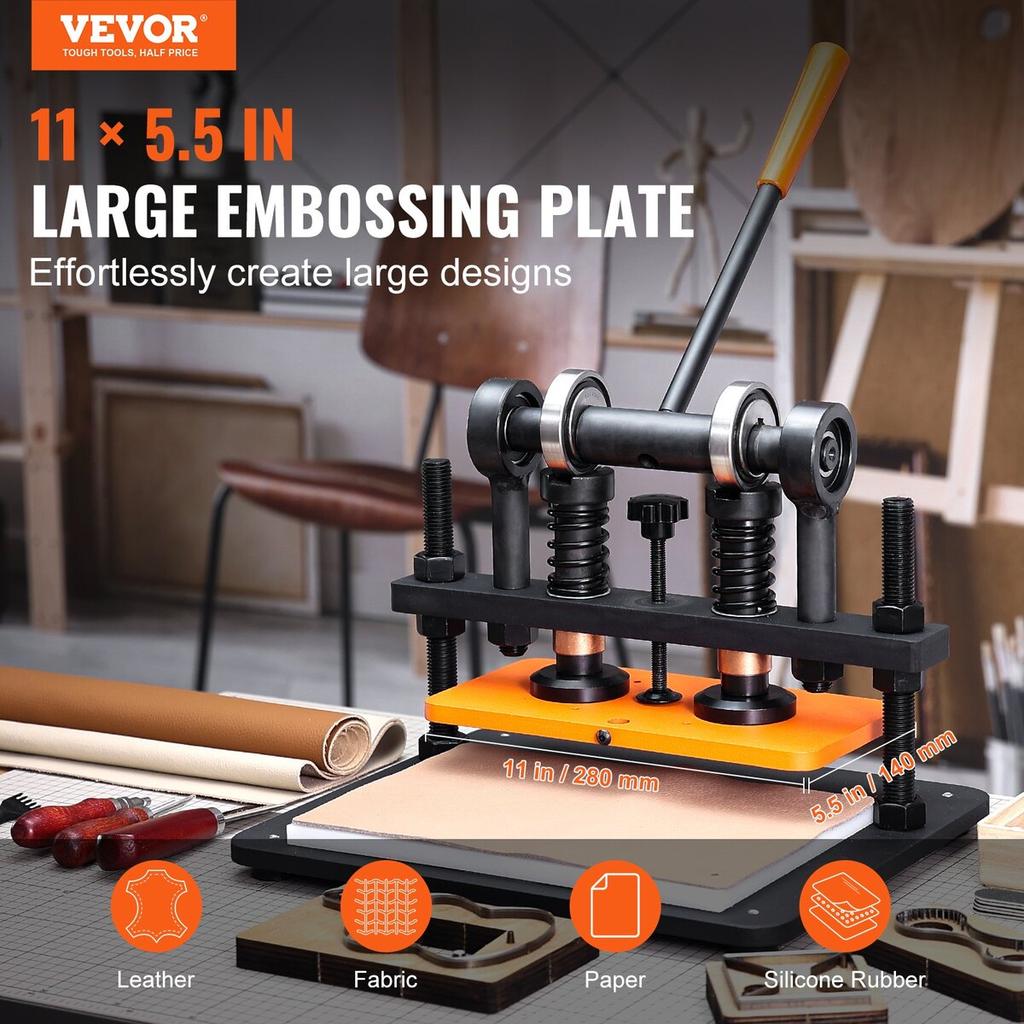 Leather Cutting Machine, 11 x 5.5 in Embossing Plate Manual Die Cutter, 0.47 in Pressure Stroke Leather Embossing Machine, Dual Guide Shafts Die Cut