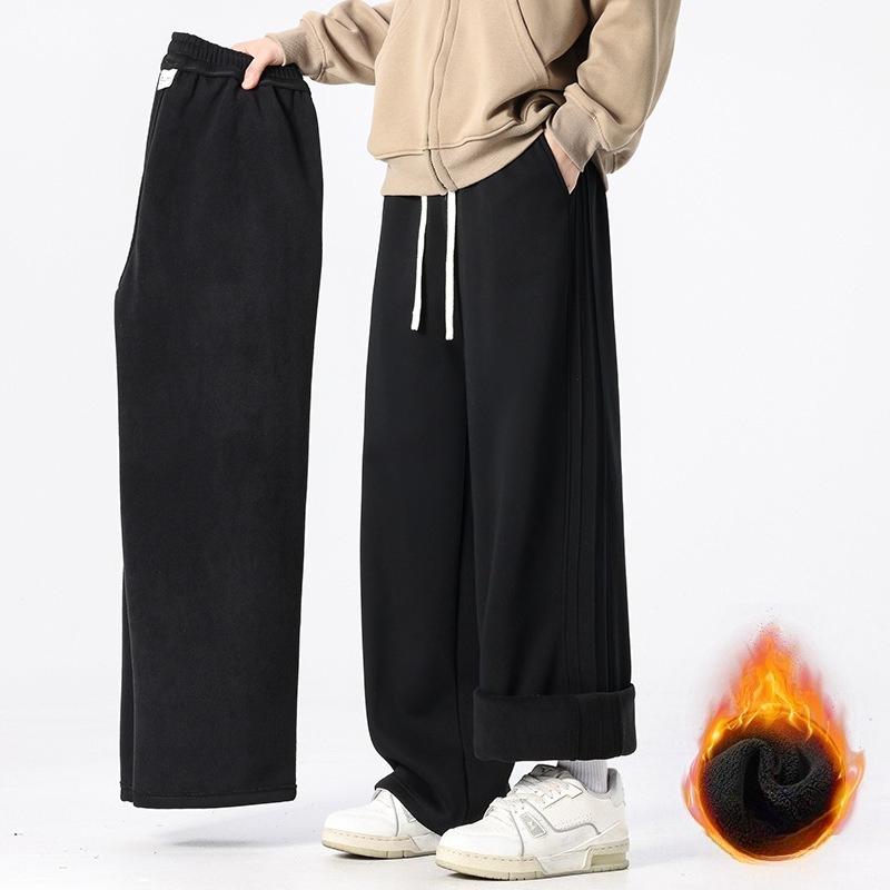 Men Casual Thick Fleece Youth Casual Baggy Fit Wide Leg Pants Men's Straight Leg Trousers Sports Pants