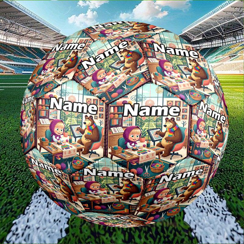 Custom Name Personalized Masha and the Bear Print Size 5 Soccer Ball Training & Match Football, for Team, Kicking, Gift for Football Enthusiasts