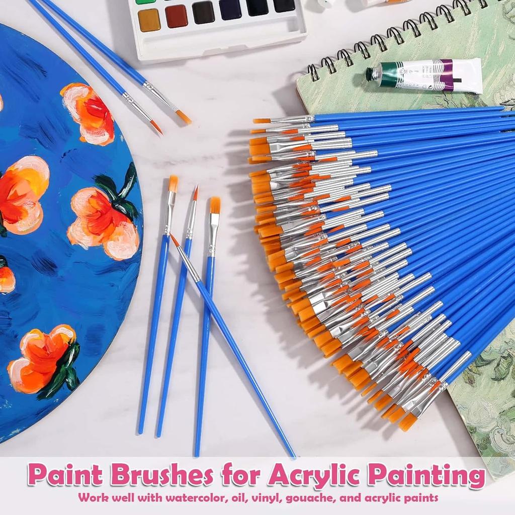 50/100 Pièces Petits Pinceaux à Peindre Plats et Ronds Pointus Pinceaux pour Enfants Pinceaux d'Artisanat pour la Classe Acrylique Huile Aquarelle