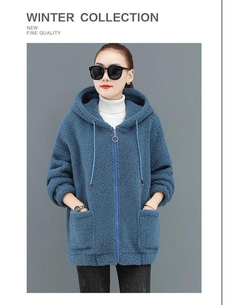 ז'קט קרדיגן קפוצ'ון צמר כבשים לנשים, מרופד פליז, סתיו/חורף 2025