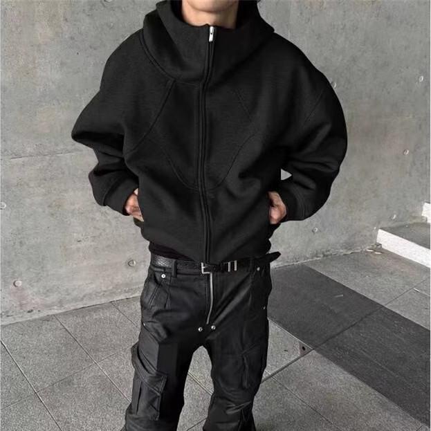 

Унисекс Тяжелый Деконструированный Кардиган с Капюшоном на Осень/Зиму - Толстый, Дизайн со Вставками, Свободная Повседневная Верхняя Одежда M чёрный